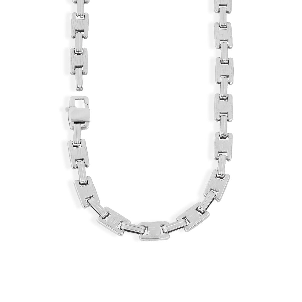 Lady Rectangle Stainless Steel Chain Bracelet and Necklace Set