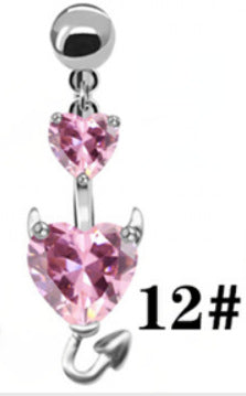 Butterfly Heart Zircon Inlay Stainless Steel Belly Ring Set