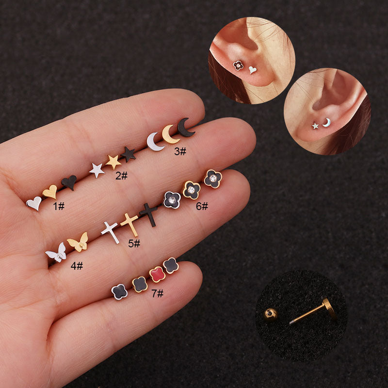 Stainless Steel Earrings Pierced Small Ear Bone