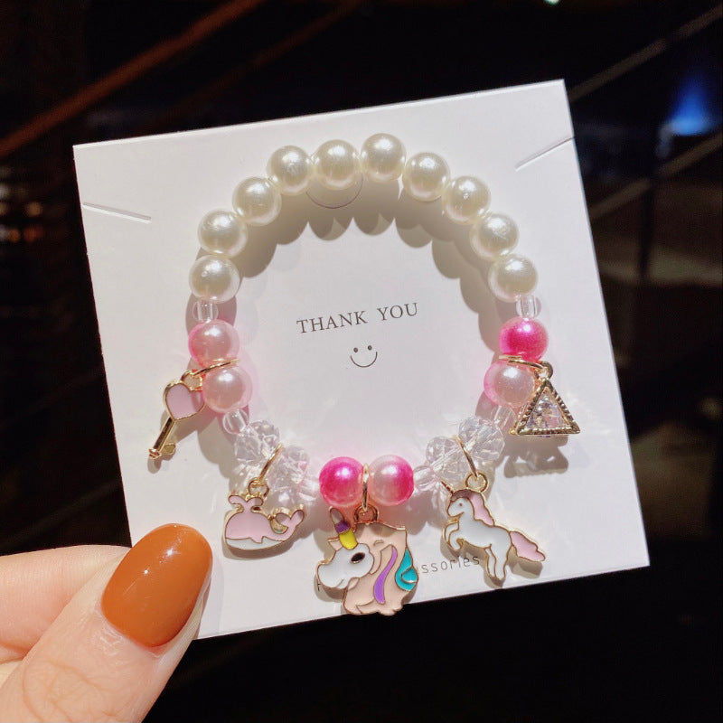 Gradient Color Children's Pearl Cartoon Beaded Bracelet - Kids Hand Accessories