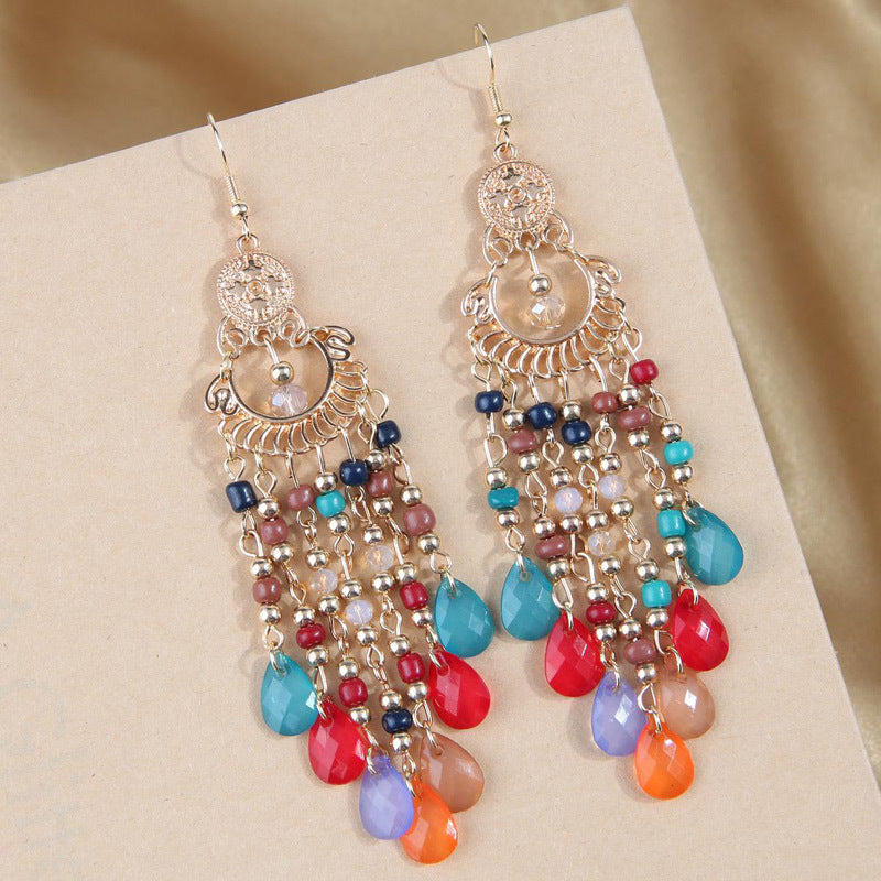 Bohemian Water Droplet Tassel Resin Bead Women's Earrings