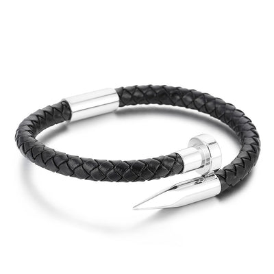 Hip-hop Geometric Stainless Steel and Leather Men's Magnetic Clasp Bracelet