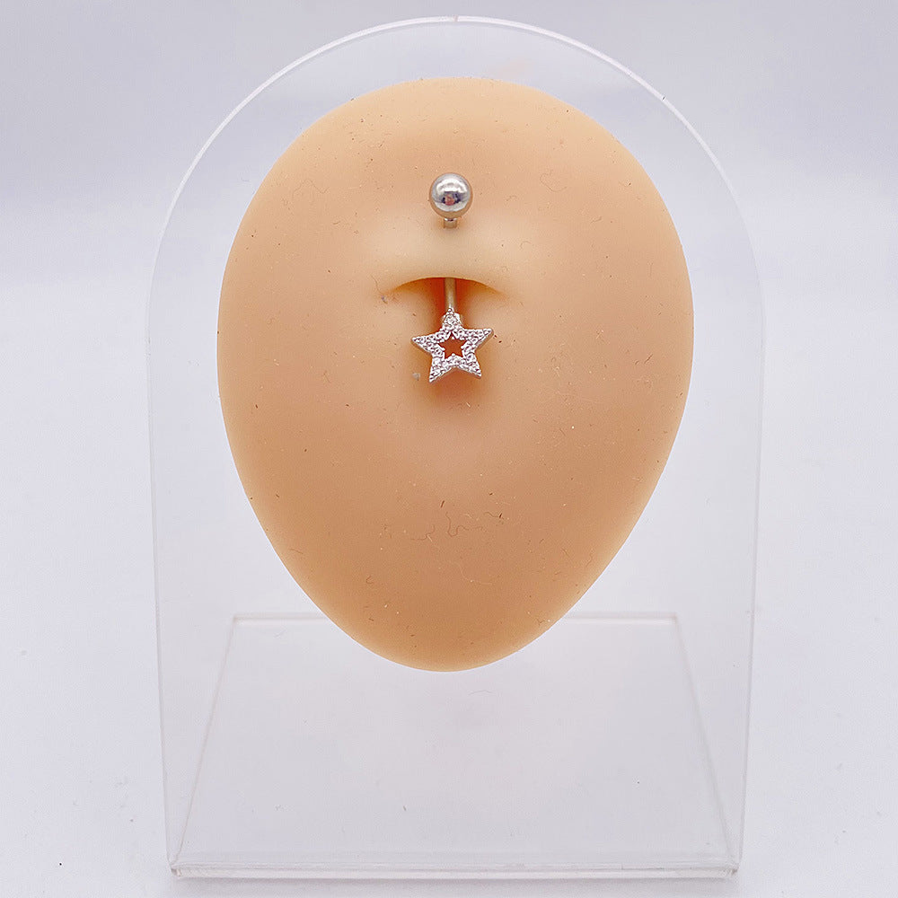 Retro Heart & Butterfly Zircon Stainless Steel Belly Ring