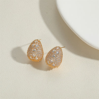 Elegant Glam Hammered Water Drop Zircon Copper Earrings