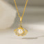 18K Gold Plated Stainless Steel Conch Shell & Pearl Pendant Necklace with Rhinestones