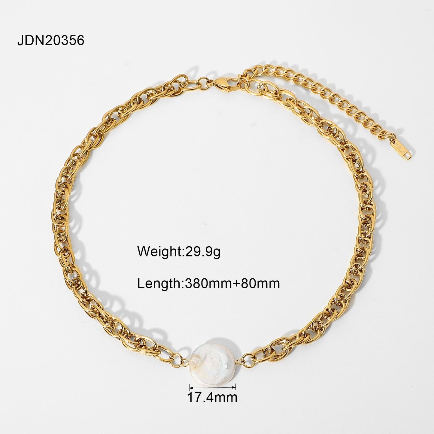 Gold-Plated Stainless Steel Pearl Chain Necklace