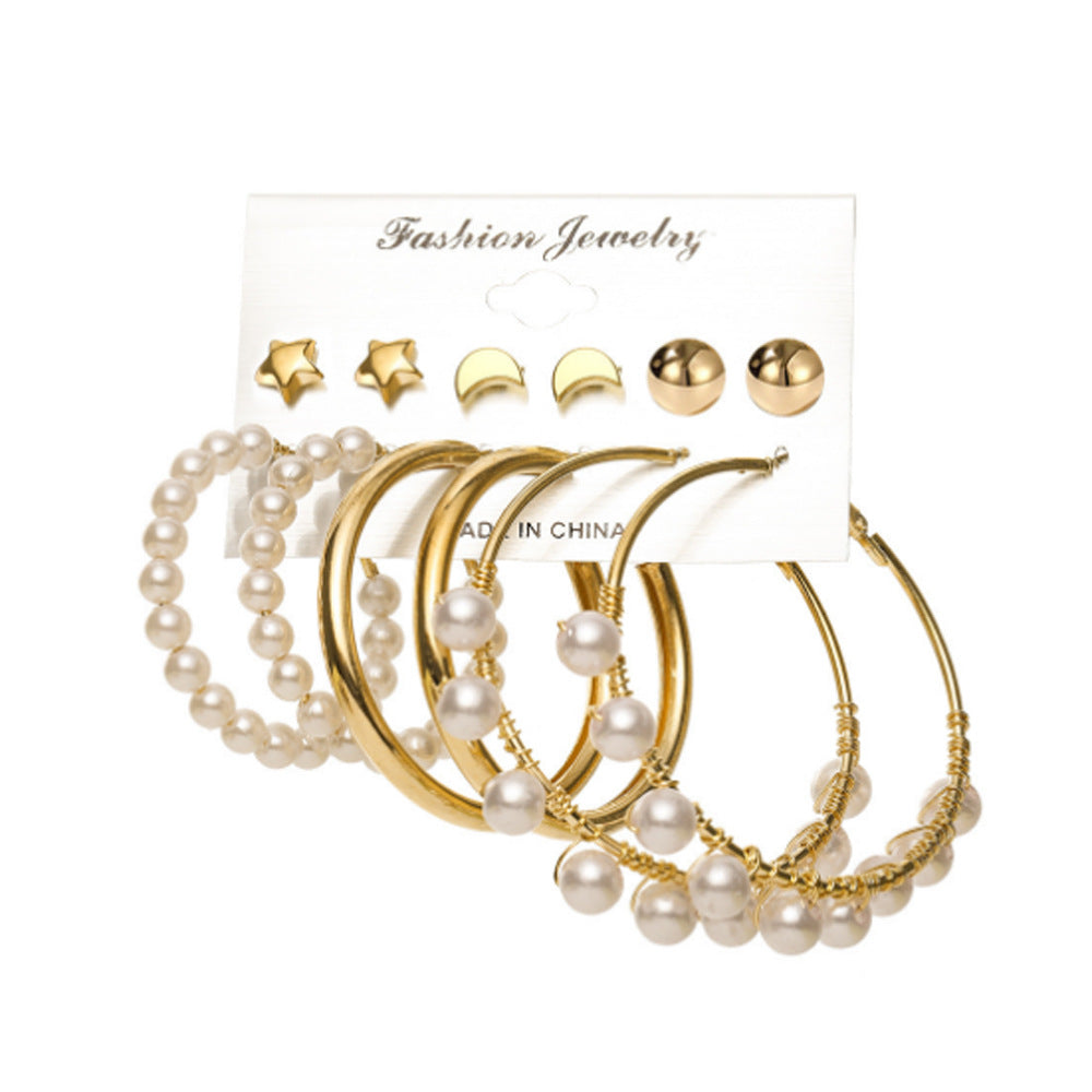 Fashion Heart Shape Pin Butterfly Metal Circle Chain Earring 6-piece Set