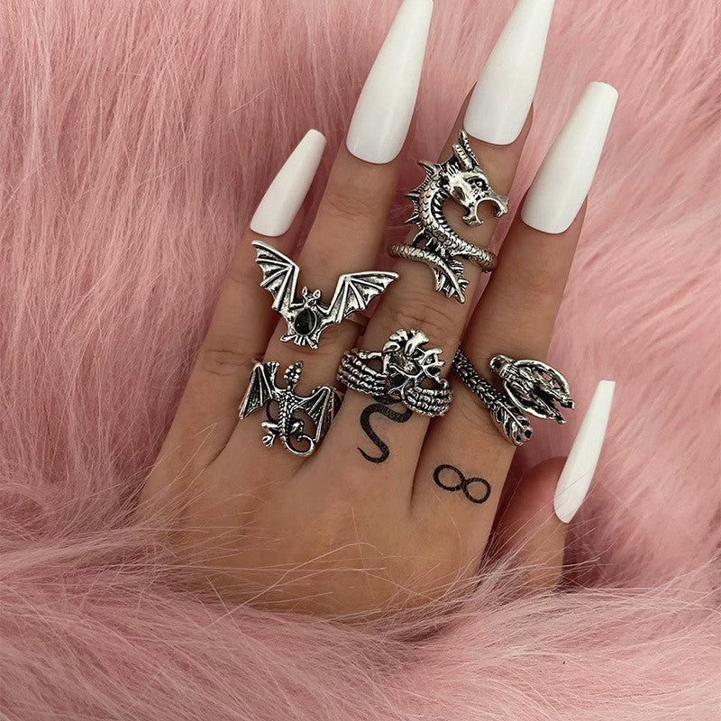 Fashion Gothic Snake and Butterfly Ring Set - 15 Pieces