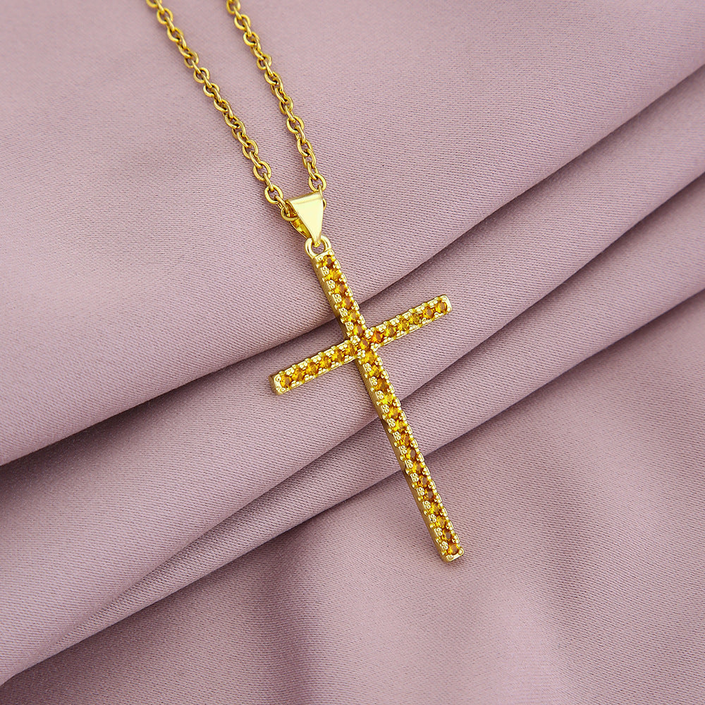 Fashion Cross Stainless Steel Copper Pendant Necklace Inlay Zircon Stainless Steel Necklaces