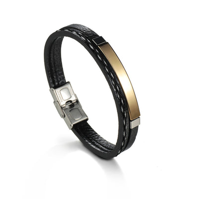 Geometric Stainless Steel Leather Braided Unisex Bracelet