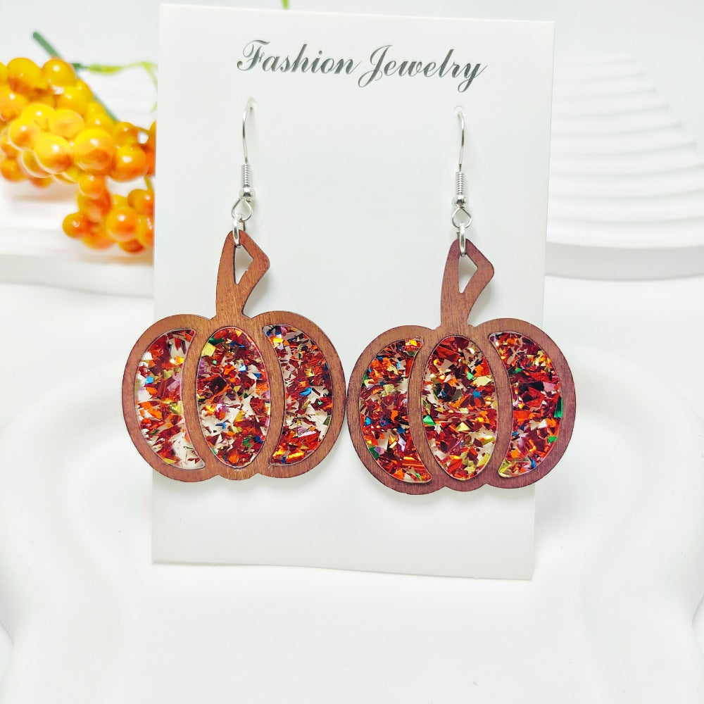 1 Pair Halloween Pumpkin Acrylic Geometric Drop Earrings for Women