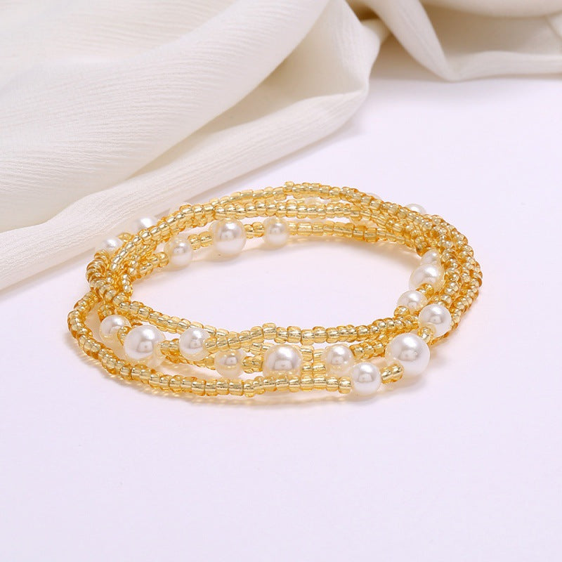 Wholesale Multi-Layer Geometric Seed Bead Plated Waist Chain