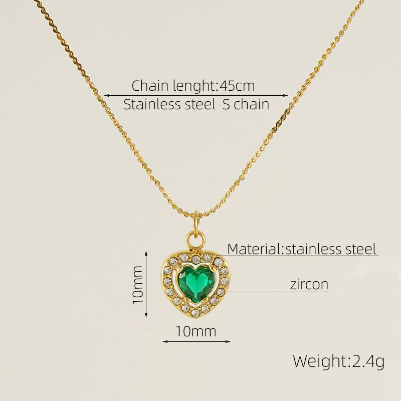 Glam Shiny Heart Shape Zircon Inlay 18K Gold Plated Stainless Steel Layered Pendant Necklace