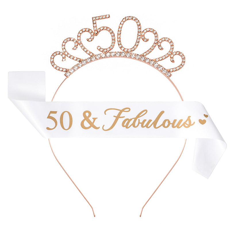 Fashion Rhinestone Number Crown Hairband and Sash Set for Birthday Party