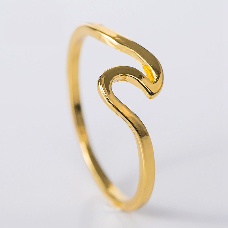 Simple Silver Plated Wave Ring Jewelry