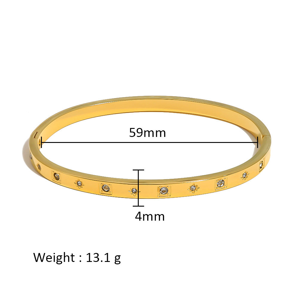 18K Gold Plated Zircon Geometric Star Flower Stainless Steel Bangle Bracelet for Women