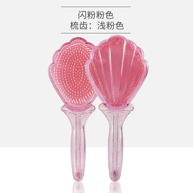 Elegant Glitter Handle Shell Hair Comb - Anti-Knot & Smooth Finish