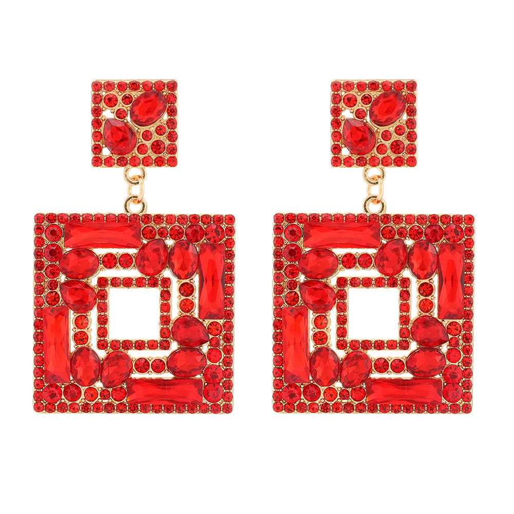 1 Pair Square Gemstone Drop Earrings - Trendy Fashion Jewelry