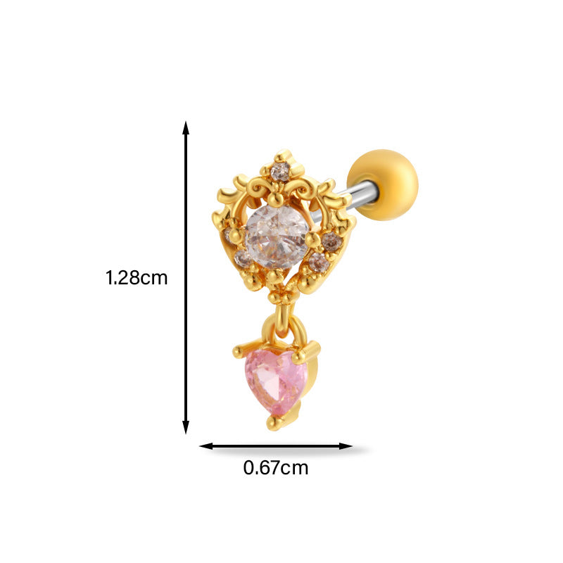 Heart & Butterfly Zircon Inlay Stainless Steel Cartilage Stud Earrings