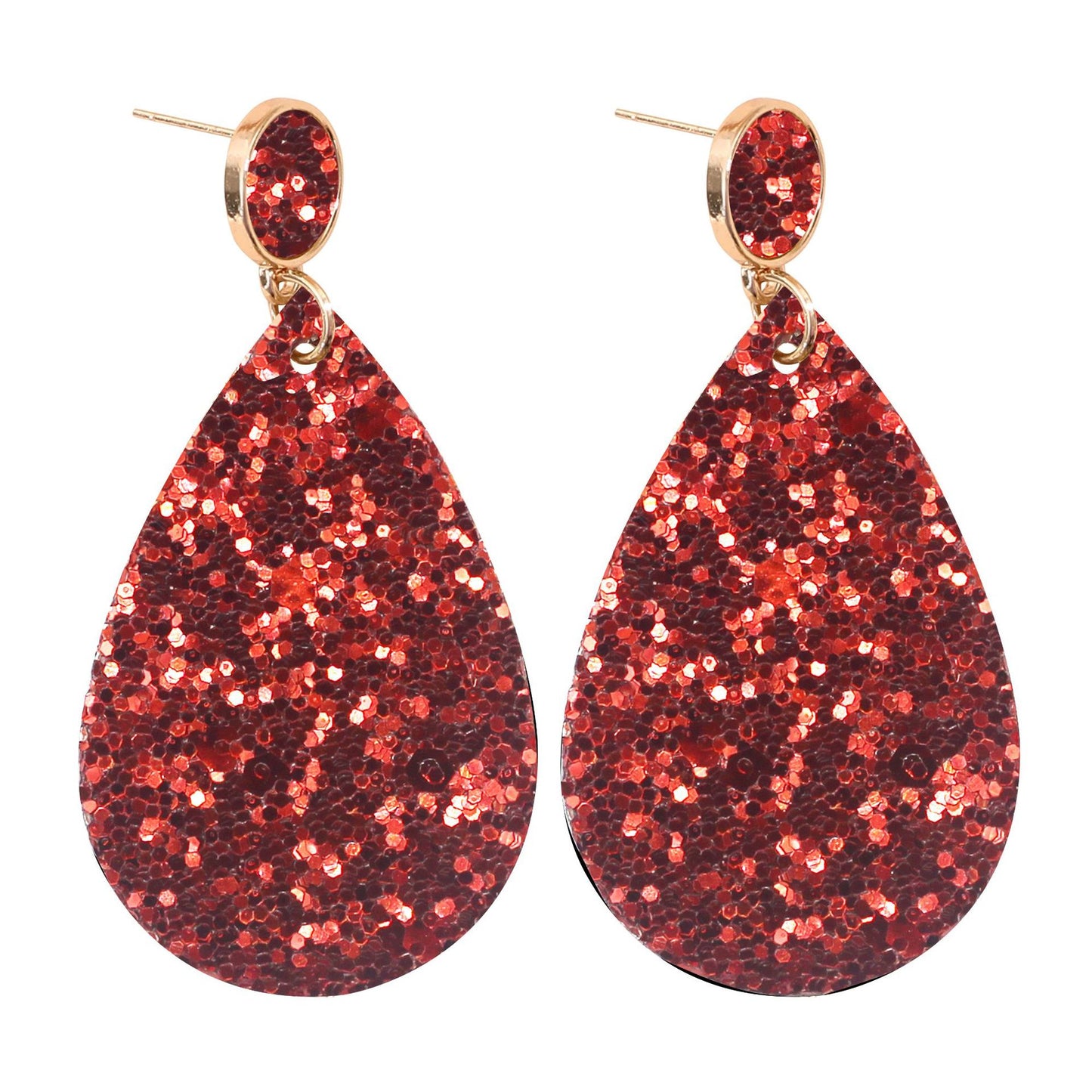 1 Pair Retro Glitter PU Leather Water Droplet Earrings