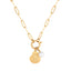 Elegant Zircon Gold Plated Stainless Steel Pendant Necklace with Coin and Shell Design