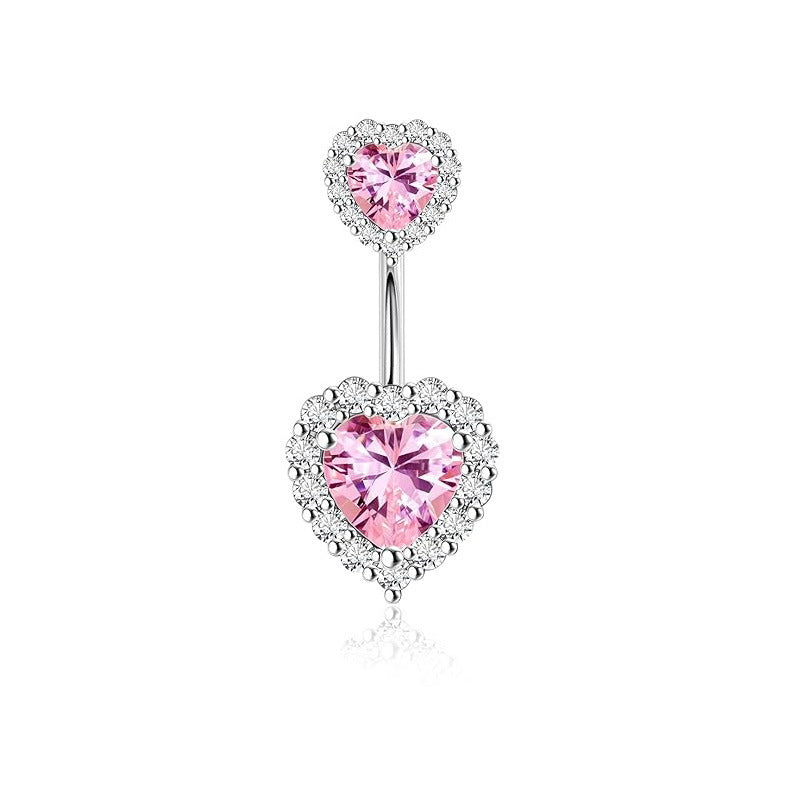 Heart Shape Rhinestone Inlay 316 Stainless Steel Belly Rings Set