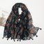 Women's Vintage Bohemian Floral Cotton Linen Print Scarf with Tassels