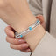 Casual Retro Palace Style Turquoise Rhinestone Gold-Plated Titanium Steel Bangle Bracelet