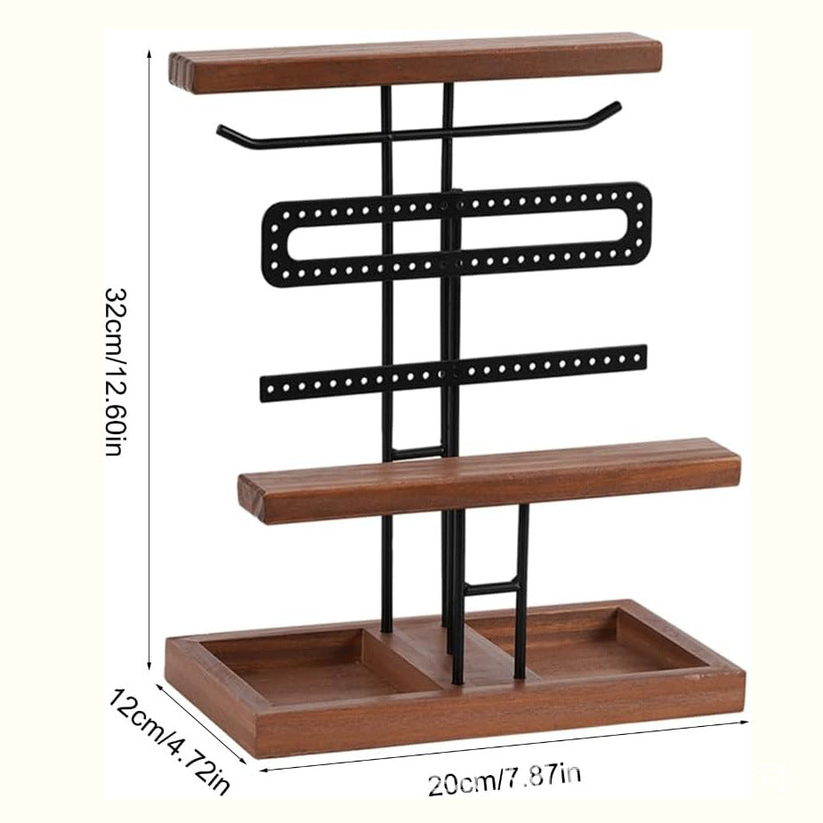 Nordic Solid Wood Iron Jewelry Display Stand with Three Tiers