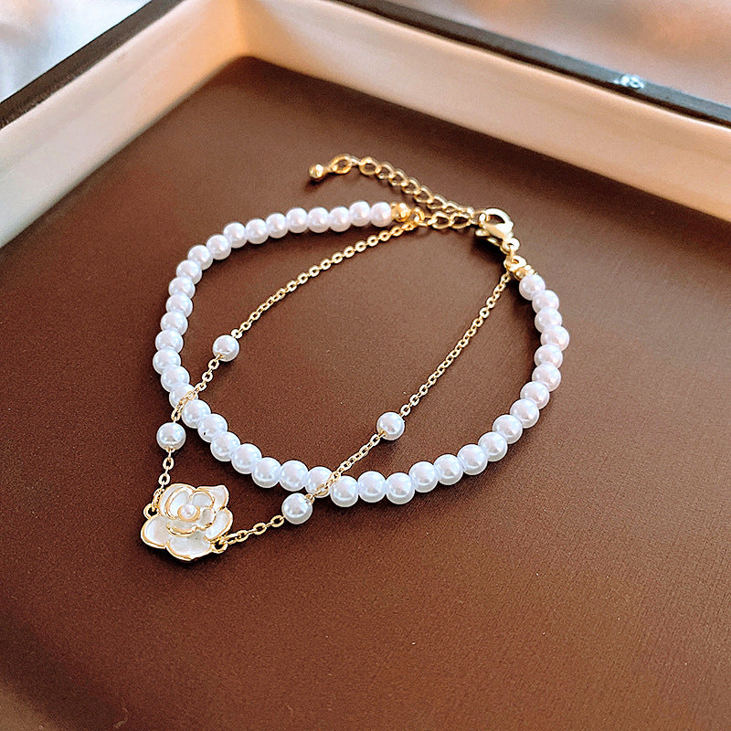 Fashion Heart Butterfly Pearl Bracelet with T-Shaped Buckle - Retro Love Design for Women