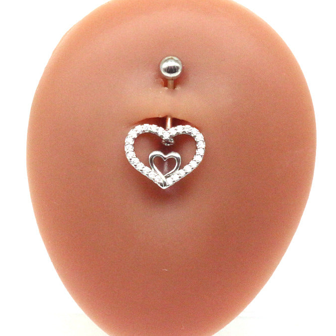 Streetwear Heart Shape Zircon Inlay White Gold Plated Belly Ring