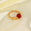 Simple Style Vintage Horn Design 18k Gold Plated Stainless Steel Ring with Pearl and Natural Stone