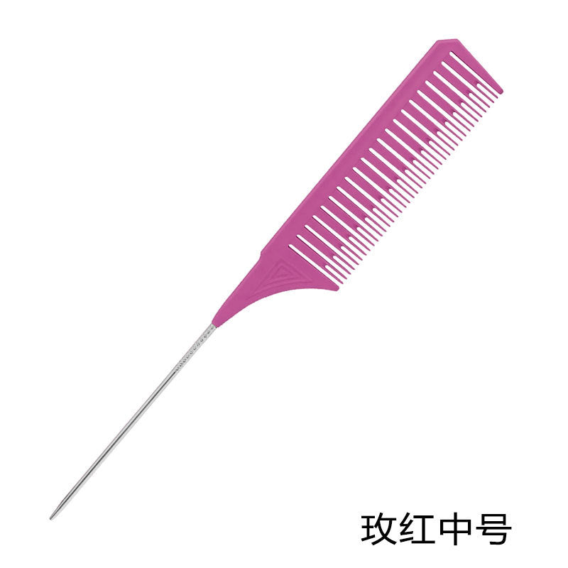 Simple Solid Color ABS Hair Comb with Steel Needle Tip for Salon and Dyeing