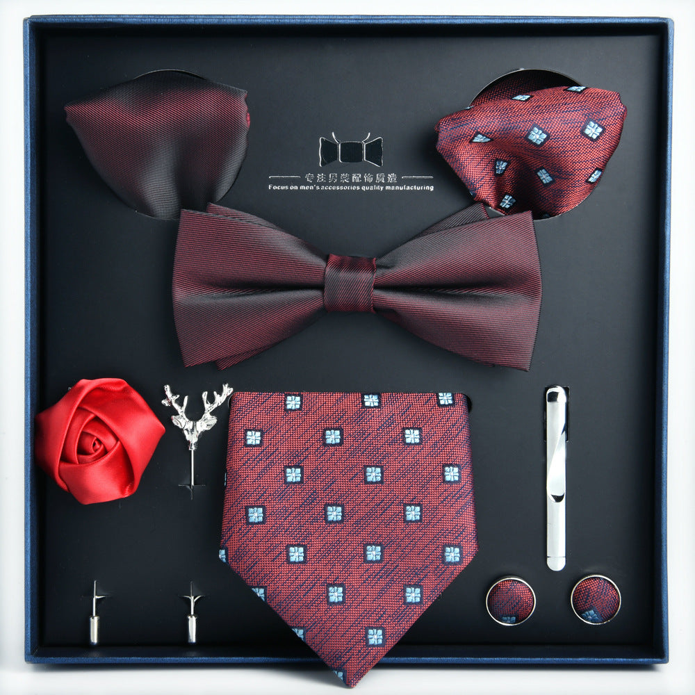 Business Stripe Polyester Men's Tie Gift Set - 8 Piece Collection for Weddings and Formal Occasions