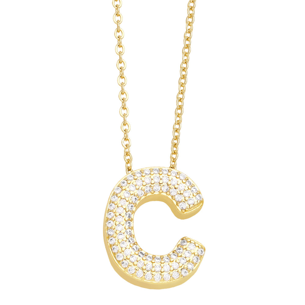 Simple Style 18K Gold Plated Alphabet Pendant Necklace with Zircon Inlay