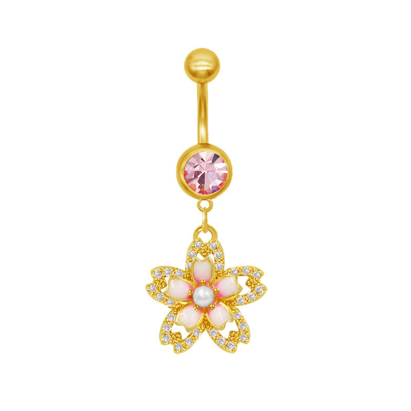 Elegant Sun & Moon Butterfly Belly Ring - 316 Stainless Steel with Rhinestones and Gold Plating