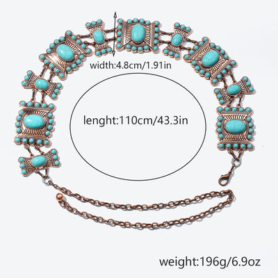 Bohemian Geometric Zinc Alloy Turquoise Women's Chain Belt