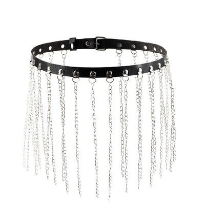 Simple Style Solid Color PU Leather Alloy Chain Women's Belt with Tassel and Gothic Punk Harness