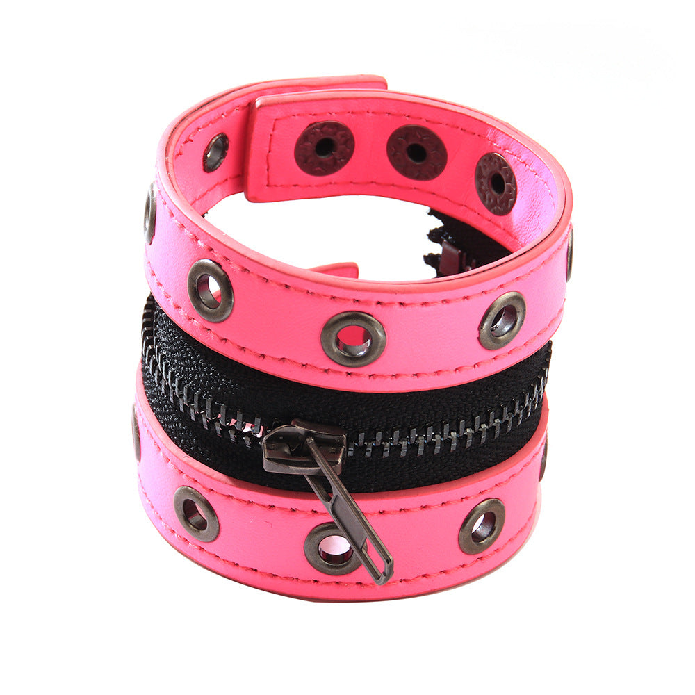 European American Punk Rivet Chain Cowhide Leather Bracelet