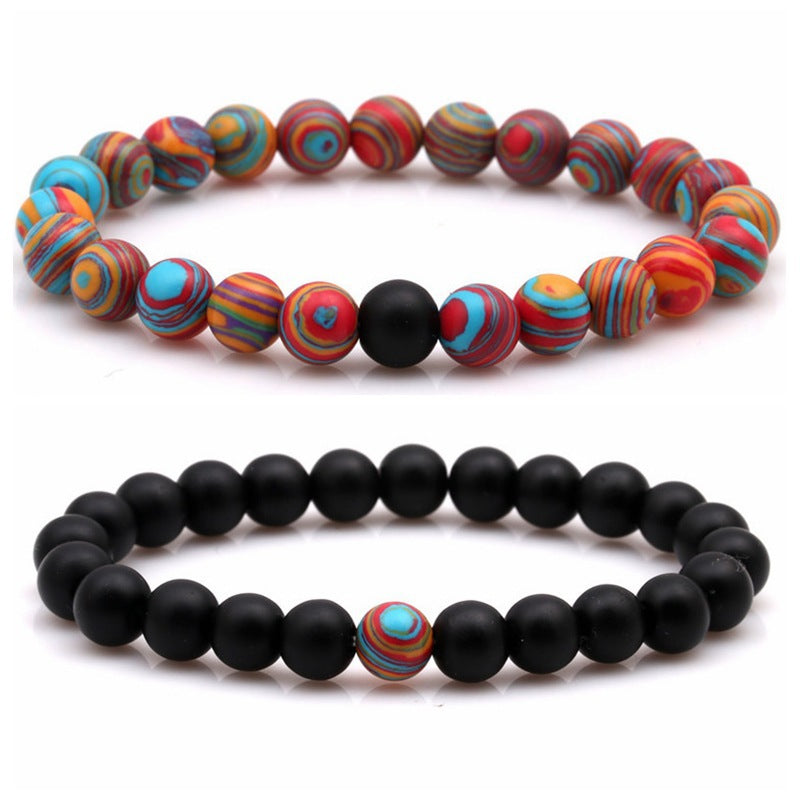 Unisex Natural Stone Lava Tiger Eye White Agate Beaded Bracelet Set