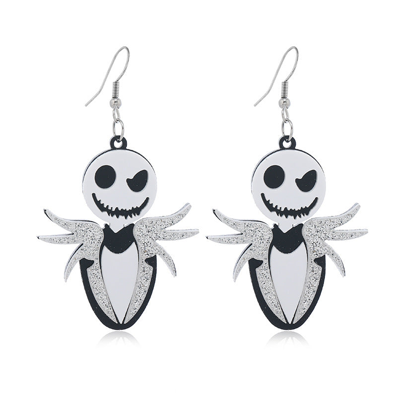 1 Pair Gothic Skull Ghost Drop Earrings with Butterfly Accents