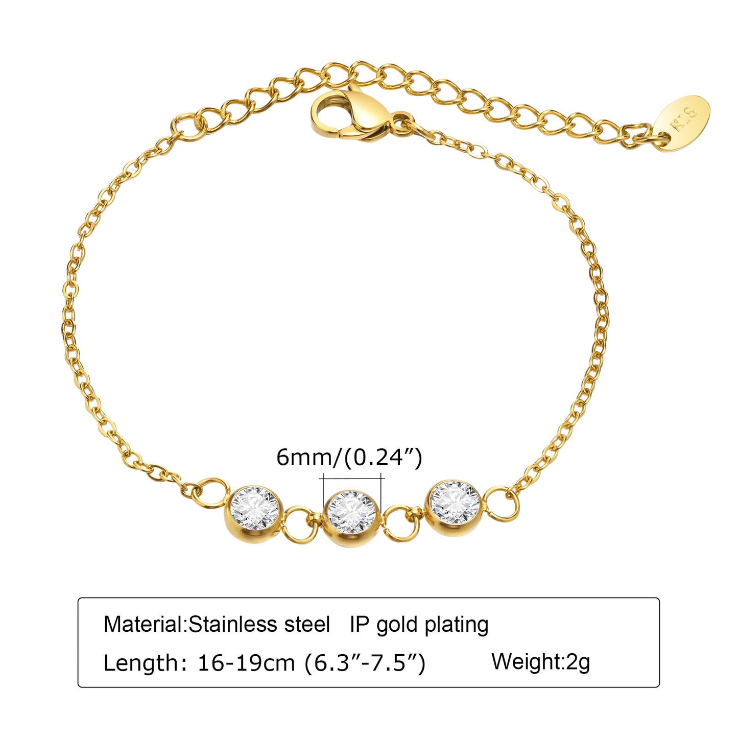 Elegant Geometric 18K Gold Plated Zircon Stainless Steel Layered Bracelets for Women