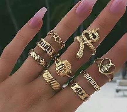 Fashion Moon Alloy Plated Women's Teardrop Ring Set - 12 Piece Jewelry Collection