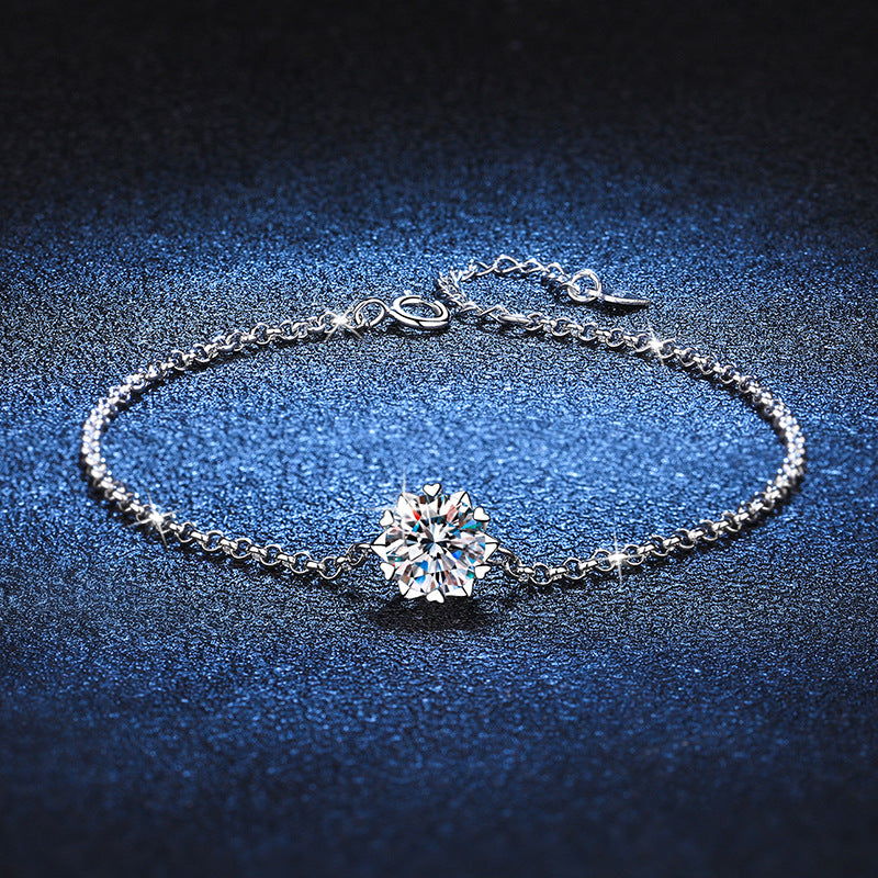 Sterling Silver Snowflake Moissanite Bracelet with Hexagram Design