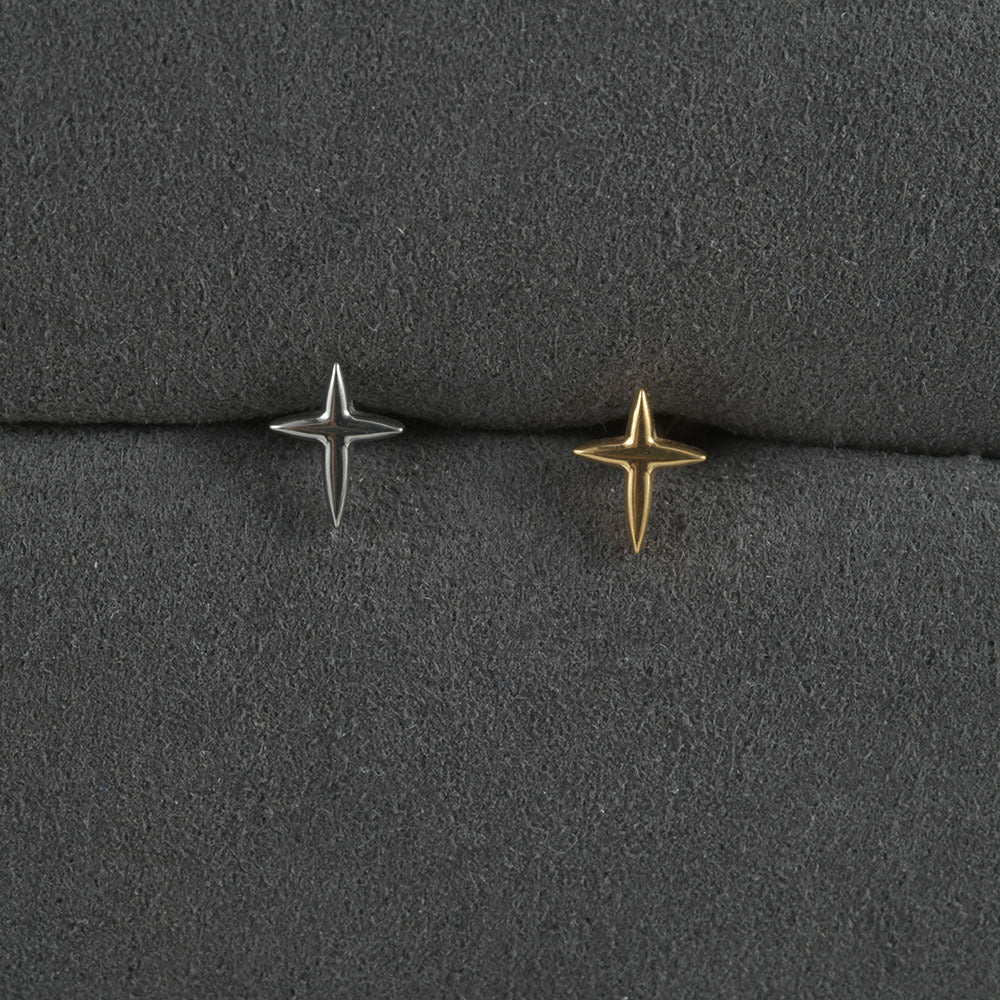 G23 Titanium Sun and Star Zircon Lip and Ear Studs with 18K Gold Plating