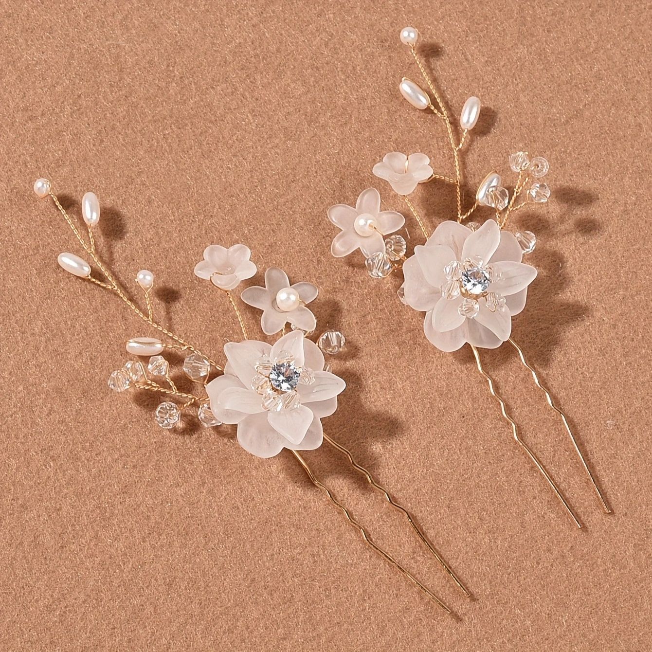 Handmade Bridal Pearl Flower Hair Comb and Pin Set for Wedding Accessories