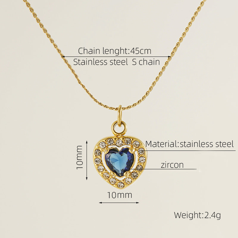 Glam Shiny Sun Water Droplets Heart Shape Stainless Steel Plating Inlay Zircon 18K Gold Plated Pendant Necklace