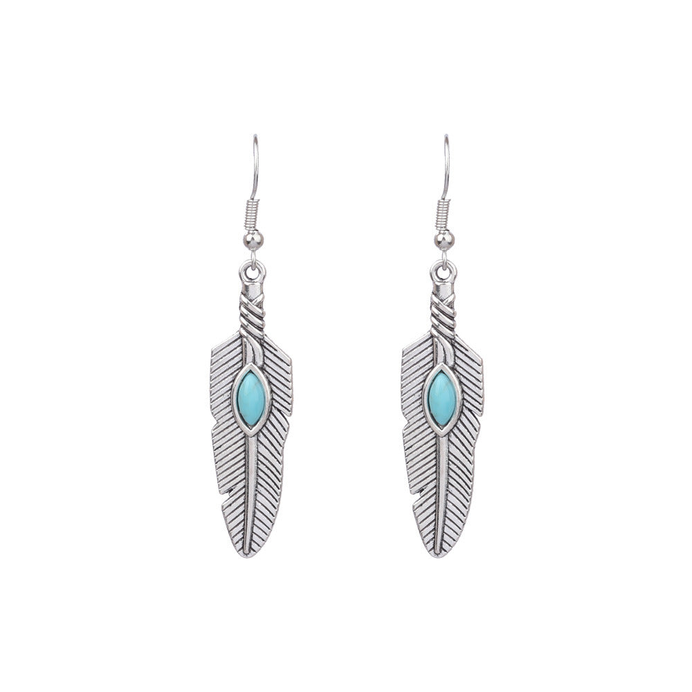 1 Pair Ethnic Style Geometric Alloy Plating Turquoise Women'S Drop Earrings