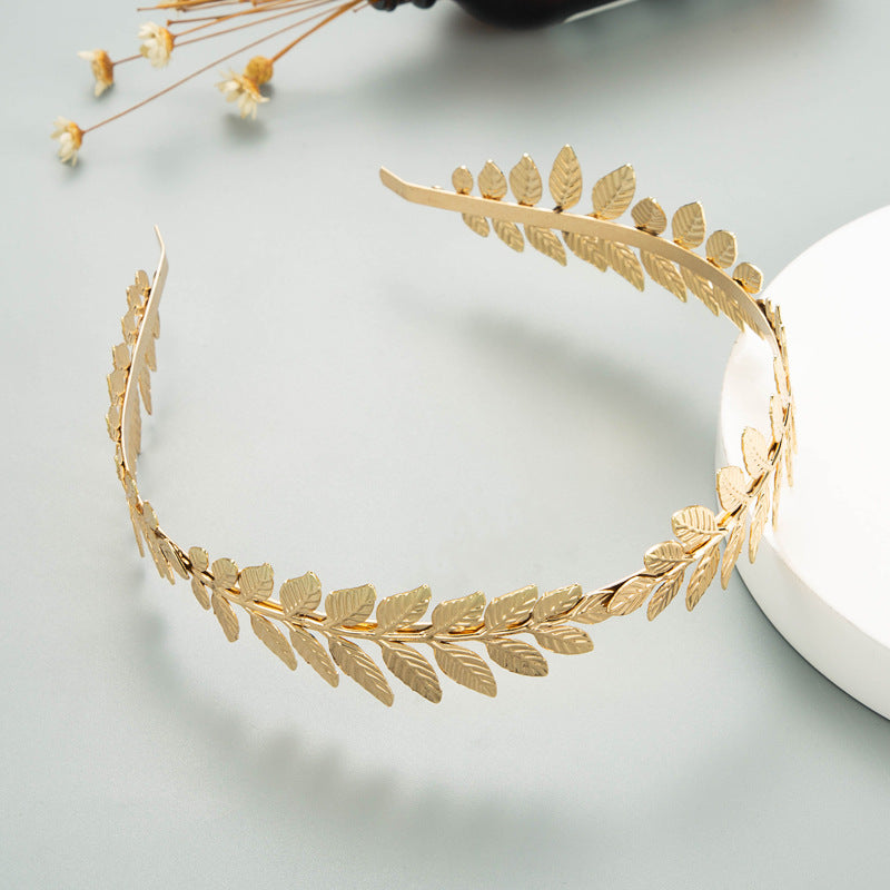 Baroque Gold Leaf Flower Rhinestone Double Layer Headband