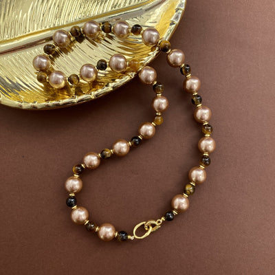 Commute Natural Tigereye Pearl Beaded Necklace